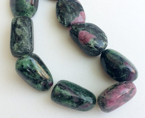 24-30mm Ruby Zoisite Smooth Tumbles, Ruby Zoisite Tumbles, Green And Pink Bead, Ruby Zoisite For Jewelry, Ruby Zoisite Nugget 4 Pcs - Gs3153