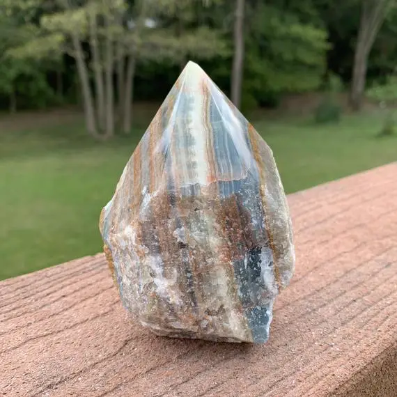 3.9" Onyx (banded Calcite) Point - Rough Natural Crystal With Polished Top - Stone Tower - Healing Crystal - Meditation Crystal- From Brazil