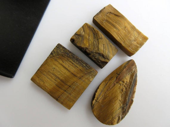 4 Pieces Huge 24mm To 37mm Raw Rough Tiger Eye Mix Shaped Specially Cut For Creating Beautiful Jewelry, Bb470