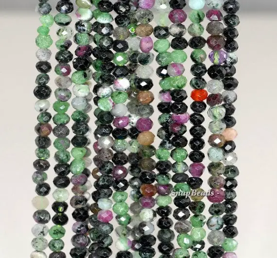 4x3mm Ruby Zoisite Gemstone Grade A Faceted Rondelle 4x3mm Loose Beads 7.5 Inch Half Strand (90191942-341)