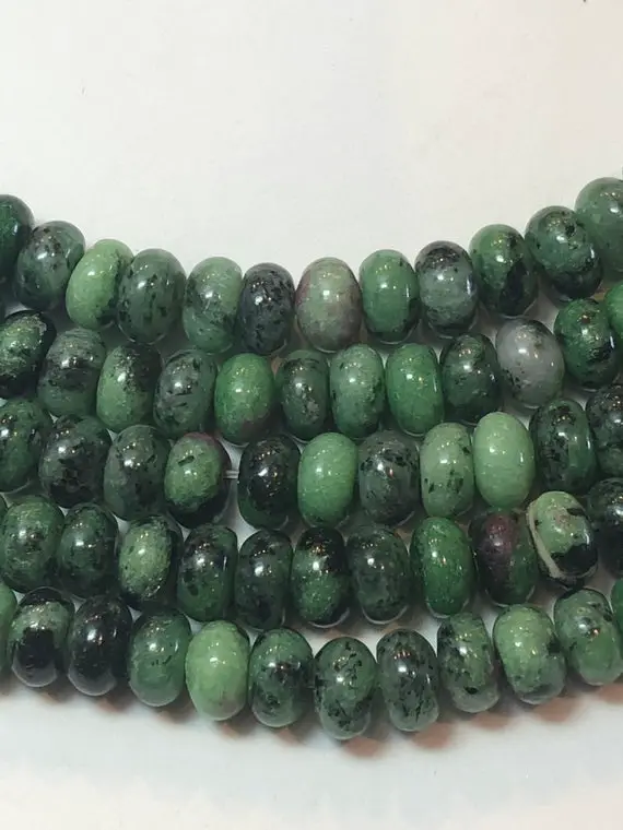 5x8mm Rondelle Ruby In Zoisite Gemstone Beads. Full 15" Strand Of Aaa Grade Beads, 85 Per Strand. Green And Black Stone With Ruby Splashes.