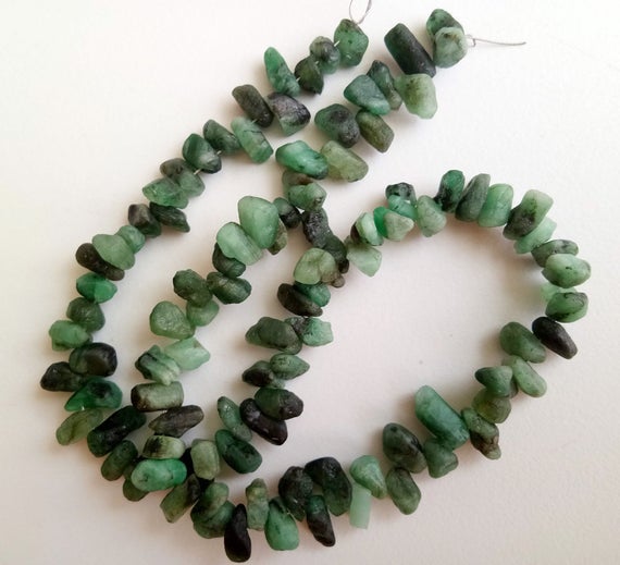 6.5-10mm Emerald Rough Beads, Drilled Emerald Raw Stones, Rough Emerald Gemstones, Loose Raw Emerald (6.5in To 13in Options) - Pdg151