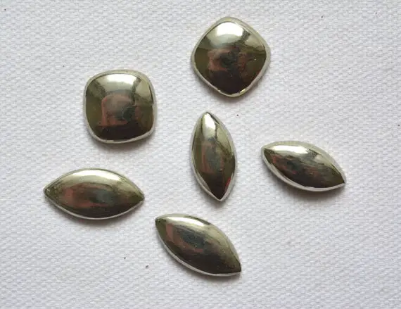 6 Pieces Lot, Natural Pyrite Cabochons, Mix Shape And Size Cabochon, Pyrite Loose Gemstone, Stone For Jewelry, 9x18 - 10x20mm, #ar1182