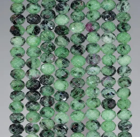 6x4mm Ruby Zoisite Gemstone Grade A Green Fine Faceted Cut Rondelle Loose Beads 7.5 Inch Half  Strand (80001733-792)