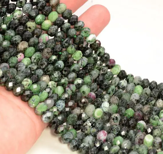 8x6mm Ruby Zoisite Gemstone Grade Ab Micro Faceted Rondelle Beads 15.5 Inch Full Strand Bulk Lot 1,2,6,12 And 50(80009943-a203)