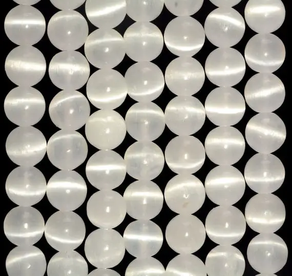 Aaa Genuine Selenite White Cat's Eye Gemstone 4mm 6mm 8mm 10mm Round Loose Beads Bulk Lot 1,2,6,12 And 50 (a210)