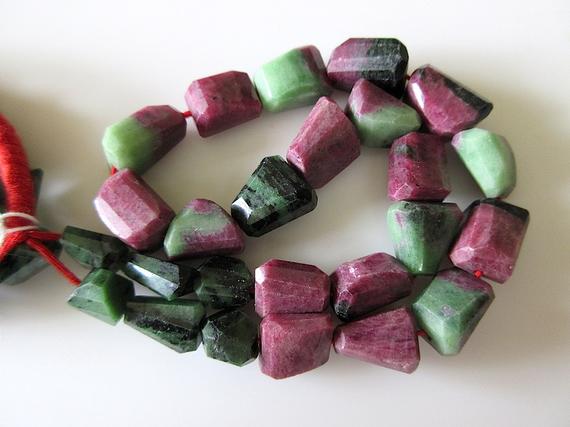Aaa Ruby Zoisite Step Cut Tumbles Beads, Faceted Natural Ruby Zoisite, 10mm To 15mm Beads, Sold As 6 Inch Half Strand/12 Inch Strand, Gds511