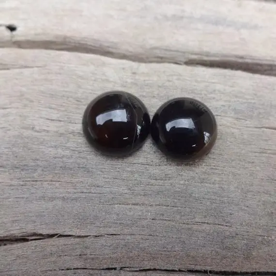 Pair Black Agate Small Round Cabochons 12x5mm, Pair Black Agate Cabochon, Agate Gemstone, Agate Cab