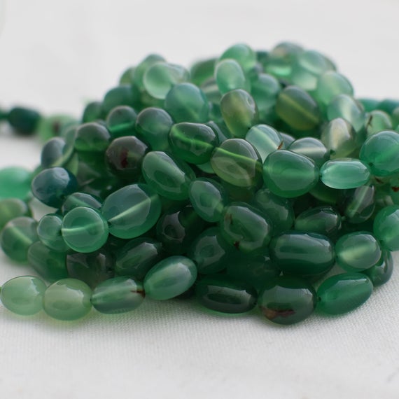 Green Agate Semi-precious Gemstone Pebble Tumbled Stone Nugget Beads - 7mm - 10mm - 15" Strand