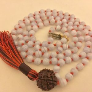 Shop Agate Necklaces! Blue Lace Agate Mala: Meditation, Crystal Healing, and Yoga Gift for Throat Chakra Harmony | Natural genuine Agate necklaces. Buy crystal jewelry, handmade handcrafted artisan jewelry for women.  Unique handmade gift ideas. #jewelry #beadednecklaces #beadedjewelry #gift #shopping #handmadejewelry #fashion #style #product #necklaces #affiliate #ad