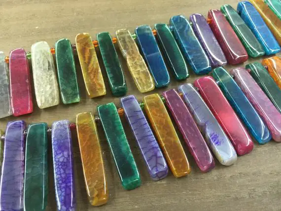 Multi-color Agate Slab Beads Dyed Agate Point Beads Agate Stick Slice Beads Top Drilled Agate Gemstone Long Point Beads 10-12x45-50mm