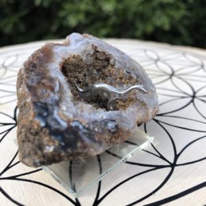 Shop Raw & Rough Agate Stones! Agate Geode with Pewter Dinosaur | Natural genuine stones & crystals in various shapes & sizes. Buy raw cut, tumbled, or polished gemstones for making jewelry or crystal healing energy vibration raising reiki stones. #crystals #gemstones #crystalhealing #crystalsandgemstones #energyhealing #affiliate #ad