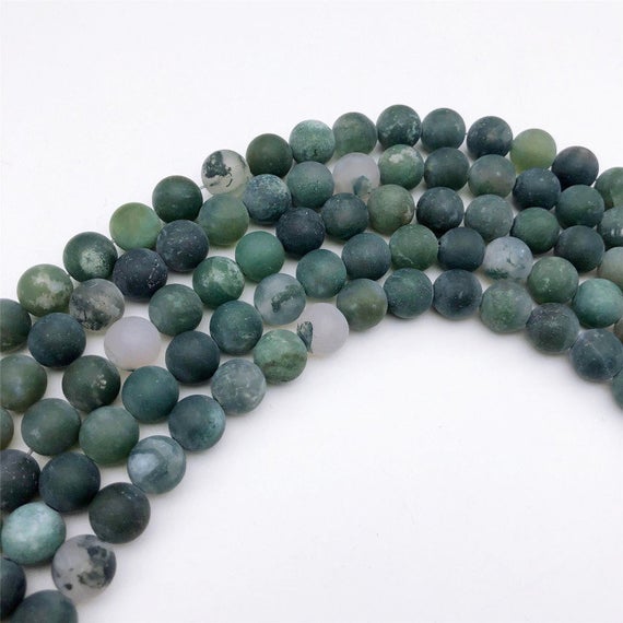 8mm Matte Moss Agate Beads, Round Gemstone Beads,  Wholesale Beads
