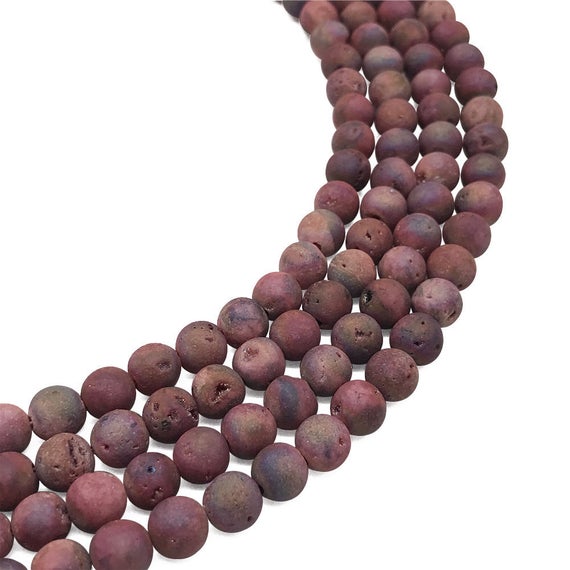 8mm Red Druzy Agate Beads, Geode Agate Beads, Round Gemstone Beads, Wholesale Beads