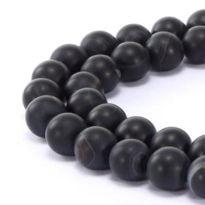Shop Black Agate Beads! Black Stripe Agate Matte Round Beads 6mm 8mm 10mm 15.5" Strand | Natural genuine beads Agate beads for beading and jewelry making.  #jewelry #beads #beadedjewelry #diyjewelry #jewelrymaking #beadstore #beading #affiliate #ad