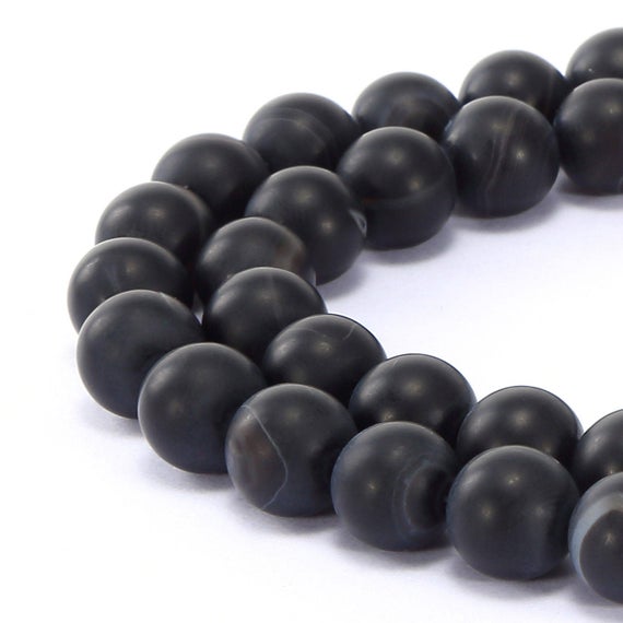 Black Stripe Agate Matte Round Beads 6mm 8mm 10mm 15.5" Strand