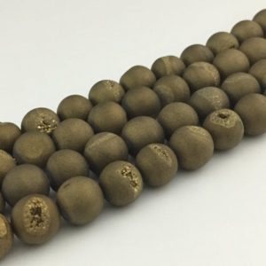 Shop Agate Round Beads! Gold Druzy Agate Beads Round druzy drusy Agate geode bead Supplies Metallic Agate Beads 8mm 10mm 12mm 14mm Loose beads 15.5" strand DAB | Natural genuine round Agate beads for beading and jewelry making.  #jewelry #beads #beadedjewelry #diyjewelry #jewelrymaking #beadstore #beading #affiliate #ad