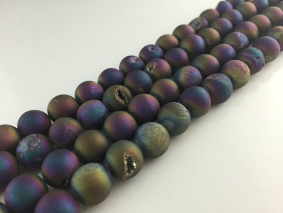 Rainbow Druzy Beads Titanium Druzy Agate Beads Metallic Agate Round Druzy Drusy Geode Bead Supplies 8-10-12-14mm Gemstone Loose Beads Dab