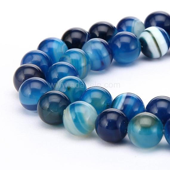 U Pick 1 Strand/15" Aaa Natural Blue Stripe Agate Healing Gemstone 4mm 6mm 8mm 10mm Round Stone Beads For Earrings Necklace Jewelry Making