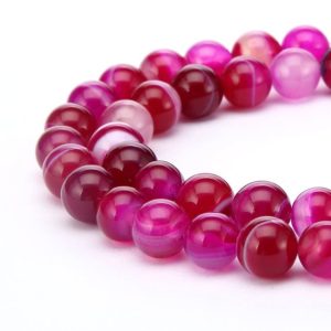 Shop Agate Round Beads! U Pick 1 Strand/15" AAA Natural Fuchsia Red Stripe Agate Gemstone 4mm 6mm 8mm 10mm Round Loose Healing Crystal Beads for Jewelry Making | Natural genuine round Agate beads for beading and jewelry making.  #jewelry #beads #beadedjewelry #diyjewelry #jewelrymaking #beadstore #beading #affiliate #ad