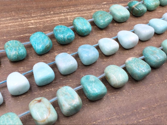Green Amazonite Nugget Beads Tumbled Amazonite Crystal Nugget Beads Polished Crystals Top Drilled Jewelry Beads 18x24mm 17pieces / Strand