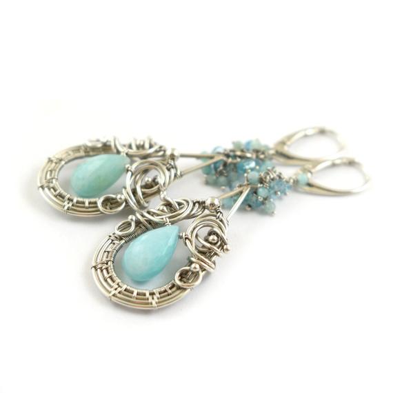 Blue Amazonite Earring, Gemstone Earring,elegant Jewelry, Dangle Drop Earring, Wire Wrapped Jewelry