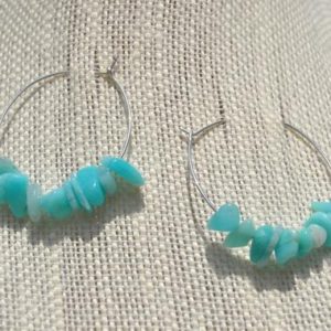Shop Amazonite Earrings! Amazonite Large Hoop Earrings in Sterling Silver, 14k Gold // Natural Gemstone Earrings // Blue, Green // Heart, Throat Chakra // Boho Chic | Natural genuine Amazonite earrings. Buy crystal jewelry, handmade handcrafted artisan jewelry for women.  Unique handmade gift ideas. #jewelry #beadedearrings #beadedjewelry #gift #shopping #handmadejewelry #fashion #style #product #earrings #affiliate #ad