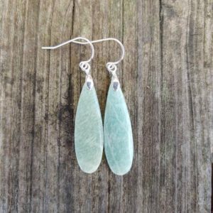 Shop Amazonite Jewelry! Teardrop amazonite earrings. Available in sterling silver only.  Long amazonite earrings | Natural genuine Amazonite jewelry. Buy crystal jewelry, handmade handcrafted artisan jewelry for women.  Unique handmade gift ideas. #jewelry #beadedjewelry #beadedjewelry #gift #shopping #handmadejewelry #fashion #style #product #jewelry #affiliate #ad