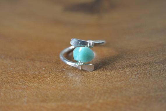 Raw Amazonite Ring In Sterling Silver, 14k Gold // Wire Wrapped Gemstone Ring // Healing Crystal // Boho, Natural Russian Blue Amazonite