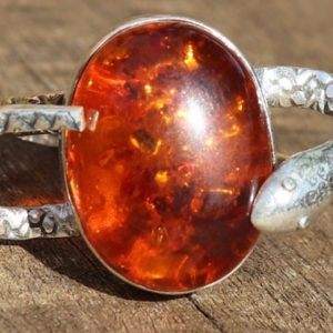 Shop Amber Rings! Baltic Amber, 925 Silver Snake, Healing Stone Ring, Size 7 with Positive Healing Energy! | Natural genuine Amber rings, simple unique handcrafted gemstone rings. #rings #jewelry #shopping #gift #handmade #fashion #style #affiliate #ad