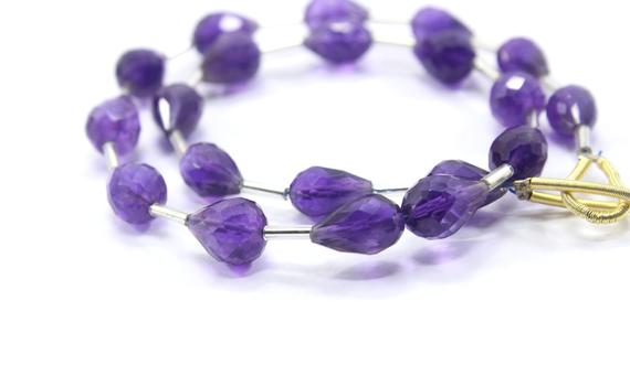 Best Quality 1 Strand Natural Amethyst Gemstone, 20 Pieces Faceted Teardrop Shape Beads,size 5x7-6x8 Mm Top Drilled Briolette Bead Wholesale