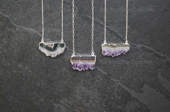 Silver Amethyst Necklace, Silver Amethyst Pendant, Silver Amethyst Jewelry, Amethyst Stalactite, Amethyst Crystal, Amethyst Necklace