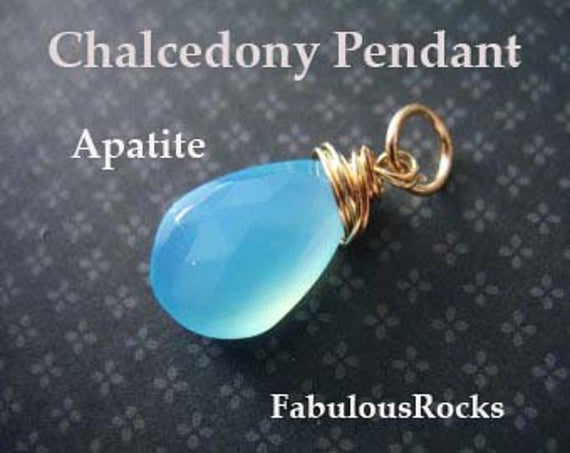 Chalcedony Charm Pendant Add A Dangle Drop / Apatite Blue, 20-22 Mm, 14k Gold Filled Or Sterling Silver / Gift For Her Gemdone Fdv1 Gd Solo