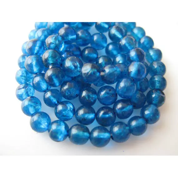 4mm Neon Blue Apatite Plain Round Beads, Neon Blue Apatite Plain Balls, 13 Inch Strand Neon Apatite For Jewelry (1st To 5st Options)