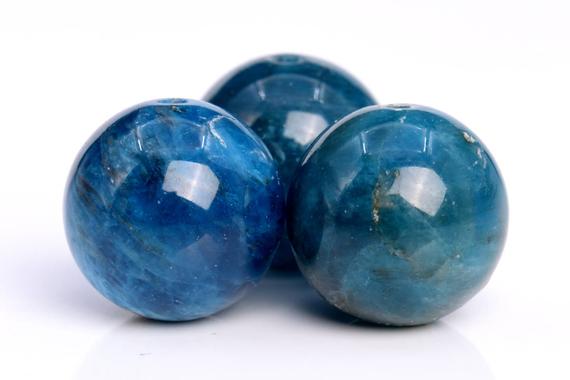 Genuine Natural Apatite Gemstone Beads 12-13mm Deep Blue Round Ab Quality Loose Beads (103552)