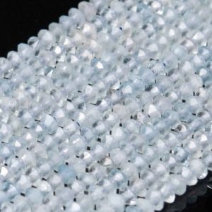 Shop Aquamarine Faceted Beads! Genuine Natural Faint Blue Aquamarine Loose Beads Grade AAA Faceted Rondelle Shape 3x2mm | Natural genuine faceted Aquamarine beads for beading and jewelry making.  #jewelry #beads #beadedjewelry #diyjewelry #jewelrymaking #beadstore #beading #affiliate #ad