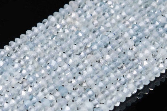 Genuine Natural Faint Blue Aquamarine Loose Beads Grade Aaa Faceted Rondelle Shape 3x2mm