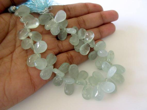 Natural Aquamarine Smooth Pear Briolette Beads, 7 Inches Of 12mm To 13mm Aquamarine Beads, Gds753