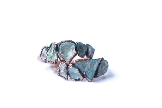 Multi Stone Ring | Rough Aquamarine Gemstone Ring | March Birthstone Jewelry | Aquamarine Birthstone Ring | Raw Aquamarine Stone Ring
