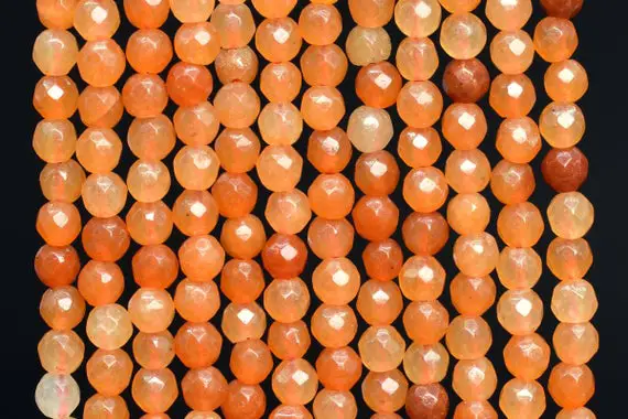 Natural Orange Aventurine Loose Beads Faceted Round Shape 4mm