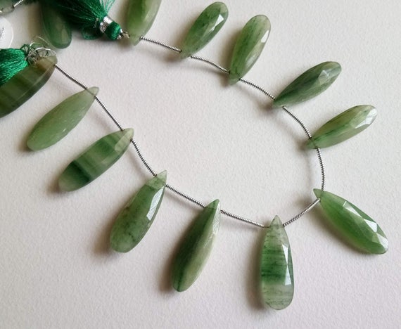 28-31mm Green Aventurine Faceted Pear Beads, Natural Shaded Green Aventurine Faceted Long Pear, Aventurine For Jewelry (4in To 8in Options)