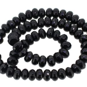 Shop Onyx Rondelle Beads! Black Onyx Beads – 8.5x5mm Faceted Black Onyx Rondelle Beads – Semi-Precious Gemstone Beads for Jewelry Making (20 beads) SKU: 326005 | Natural genuine rondelle Onyx beads for beading and jewelry making.  #jewelry #beads #beadedjewelry #diyjewelry #jewelrymaking #beadstore #beading #affiliate #ad