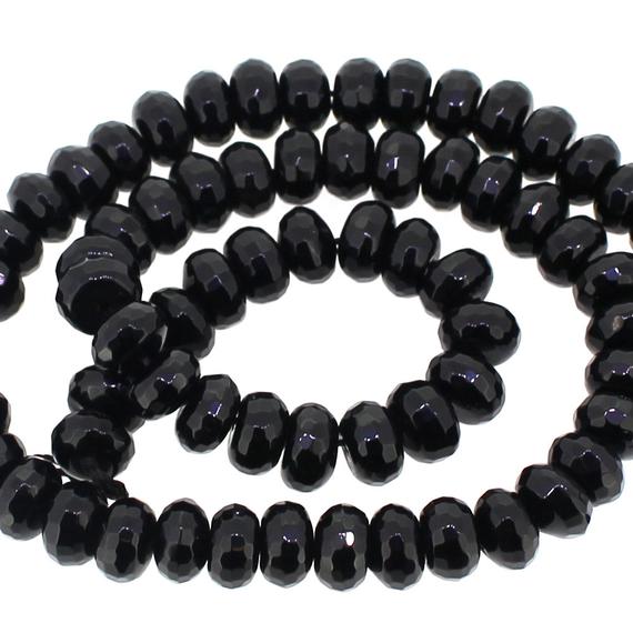 Black Onyx Beads - 8.5x5mm Faceted Black Onyx Rondelle Beads - Semi-precious Gemstone Beads For Jewelry Making (20 Beads) Sku: 326005