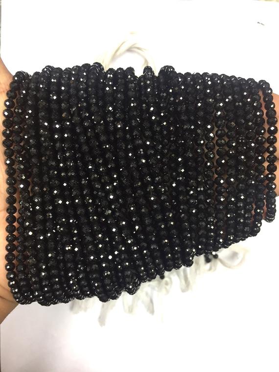 Natural Gorgeous Rare Black Tourmaline Micro Faceted Round Beads 4mm Gemstone Beads Superb Quality 13" Strand