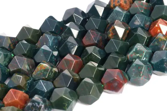 Genuine Natural Dark Green Blood Stone Loose Beads Star Cut Faceted Shape 5-6mm 7-8mm 9-10mm