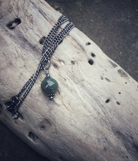 Bloodstone Necklace, Witches Stone, Wiccan Necklace, Witch’s Necklace, Witchcraft Jewelry, Pendulum Necklace, Pagan Bloodstone Jewelry