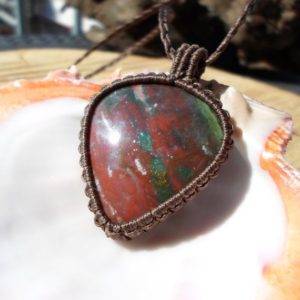 Shop Bloodstone Pendants! Bloodstone Pendant, Macrame Stone Necklace, Healing Crystal Necklace, Bloodstone Necklace for Men, Adjustable Gemstone Necklace | Natural genuine Bloodstone pendants. Buy handcrafted artisan men's jewelry, gifts for men.  Unique handmade mens fashion accessories. #jewelry #beadedpendants #beadedjewelry #shopping #gift #handmadejewelry #pendants #affiliate #ad
