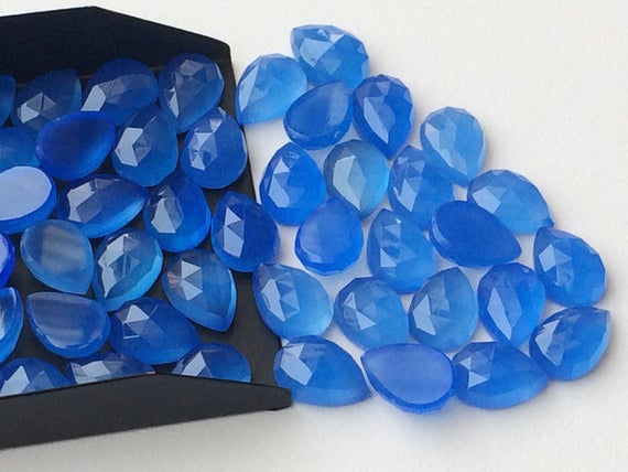 10x14mm Blue Chalcedony Rose Cut Pear Flat Back Cabochons, Blue Cabochons Pear Cabochons, Blue Gems For Jewelry (5pcs To 10pcs Options)