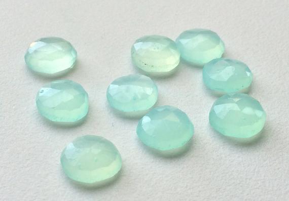 11mm Aqua Chalcedony Rose Cut Blue Flat Cabochons, Aqua Blue Chalcedony Rose Cut Gemstones For Jewelry (5pcs To 25pcs Options) - Nnp0231