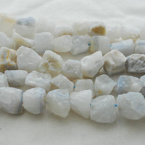 Raw Natural Blue Chalcedony Semi-precious Gemstone Chunky Nugget Beads - 13mm - 15mm X 18mm - 22mm - 15" Strand